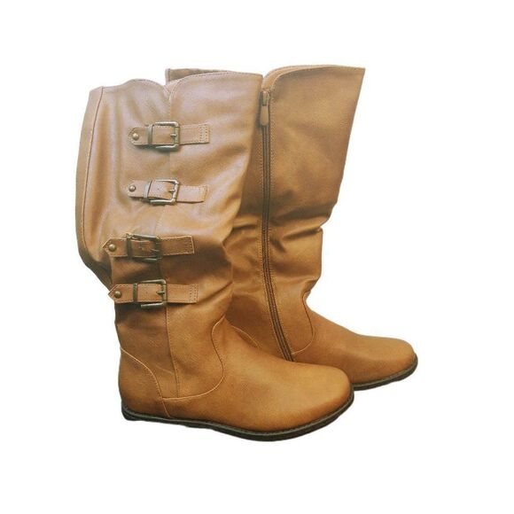 Dream Pairs Shoes - DREAM PAIRS Women's PU Knee High Flat Ladies Zip Winter Military Combat Boots 9